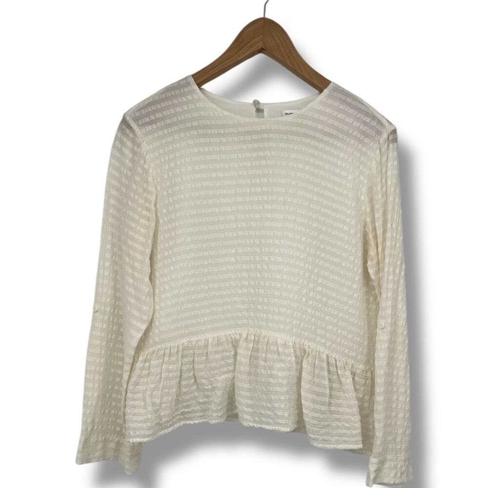 Club Monaco Striped Peplum Blouse Long Sleeve Roll Tab Classic Women's XS